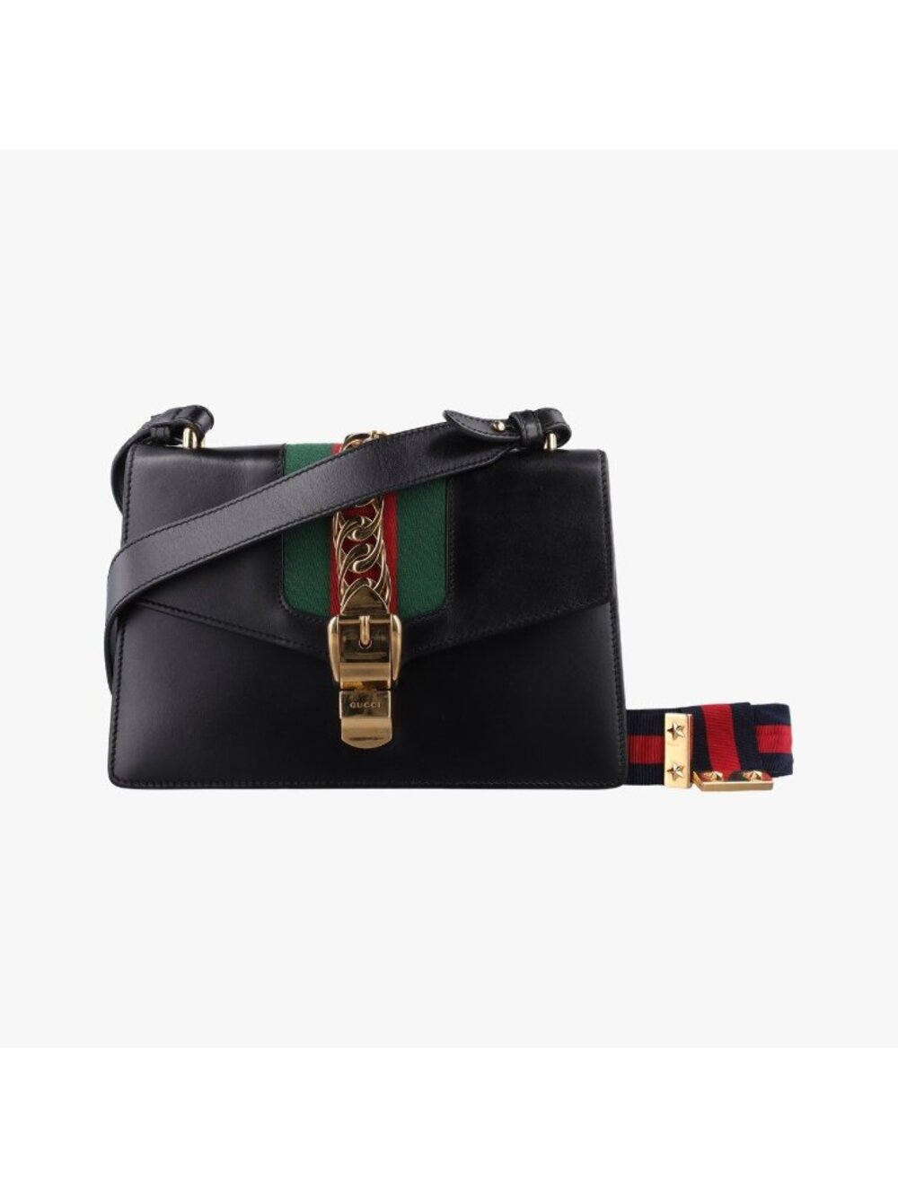 Gucci Sylvie Black Green Red Leather Shoulder Bag